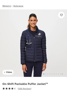 Figs Navy Puffer Jacket with Quilted Design